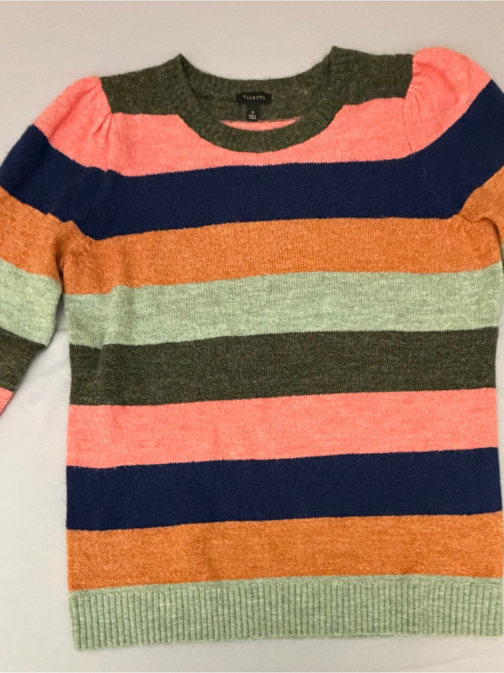 Talbots Striped Crewneck Sweater in Coral, Navy, Olive, Mint & Rust